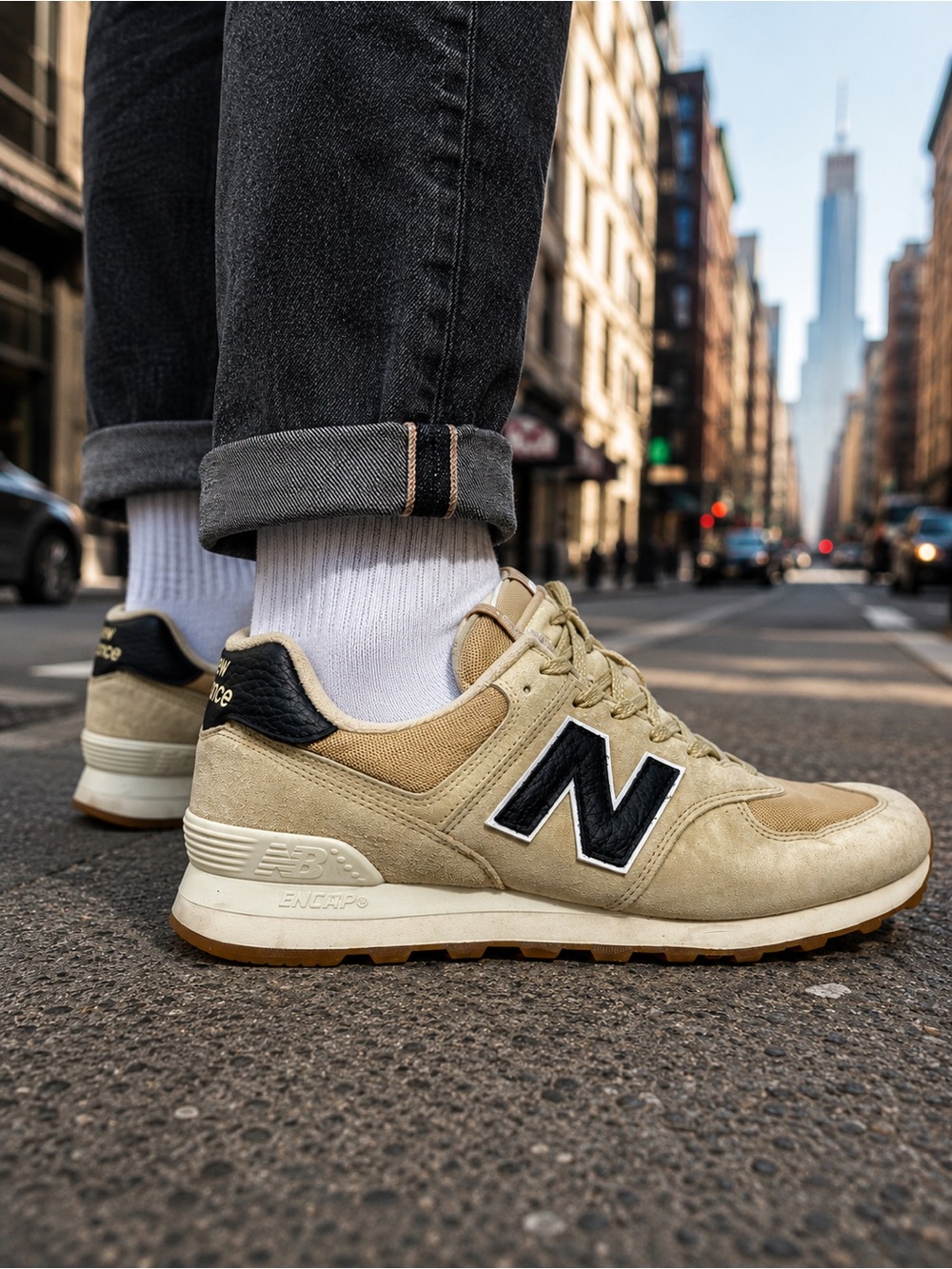 New Balance Sneakers Mens 12 Beige Suede 574 Mesh Gym Casual Streetwear U574RAC